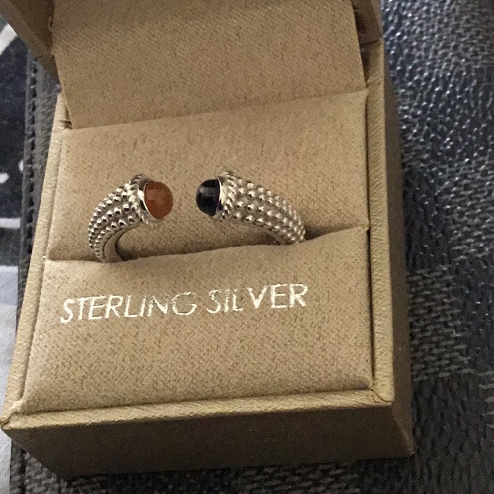 Cuff Ring Size 8 Black Jade and Chocolate Opal